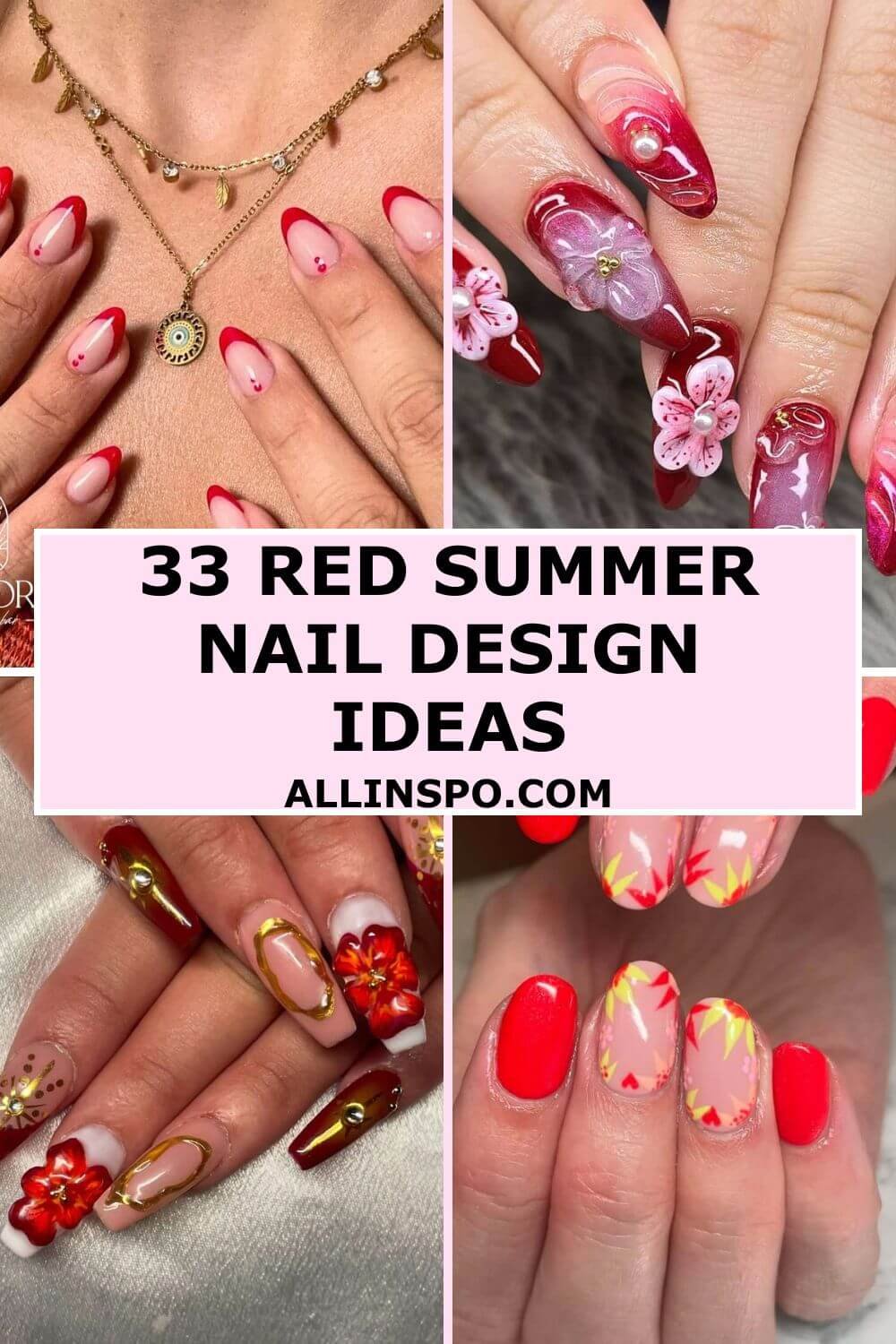 33 red summer nail design ideas close up image