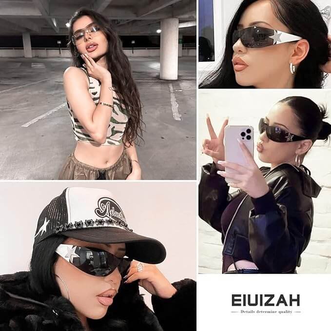 Eiuizah Y2K Shield Sunglasses – Frameless Wrap Around Oversized Sunnies for Women & Men