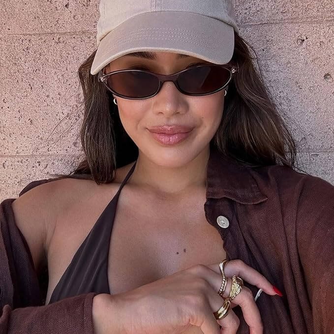 90s Oval Cat Eye Sunglasses – Retro Narrow Lightweight Sunnies for Women, UV Protection