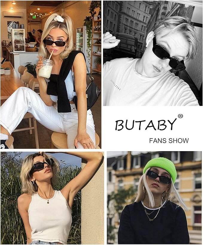BUTABY 90s Rectangle Sunglasses – Retro Narrow Frame for Women, UV400 Protection