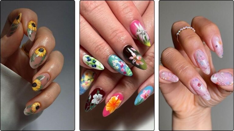 floral nail design ideas close up image