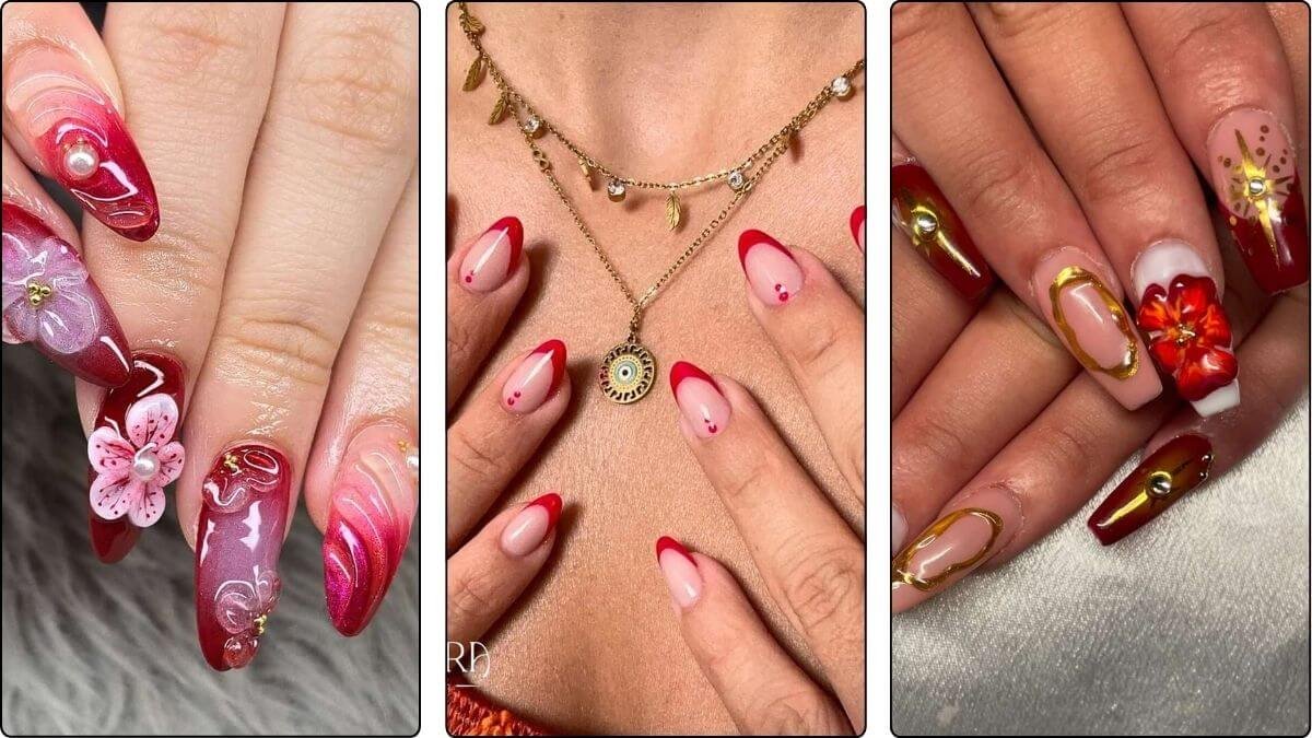 red summer nail design ideas close up image