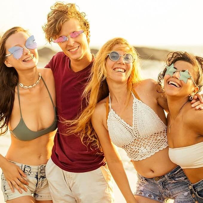8-Pack Funky Rimless Sunglasses – Heart, Flame, Star, Cloud & Butterfly Frames (Vibrant Set)
