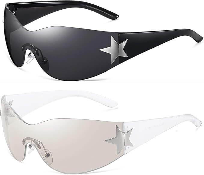 Eiuizah Y2K Shield Sunglasses – Frameless Wrap Around Oversized Sunnies for Women & Men